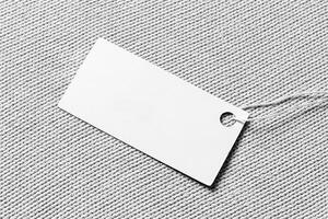 White label on a woolen fabric. Abstract background for design. Art stylized baner or mock up with copy space. photo