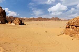 Desert with mountains and sand. photo