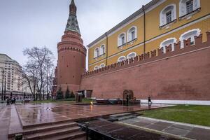 Alexander garden of Kremlin on Red Square on a cloudy overcast winter day. photo
