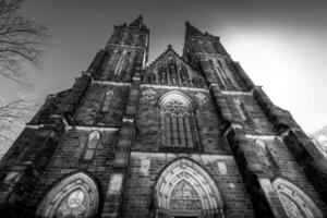 Basilica of Saint Peter and Paul at Vysehrad, Prague, Czech republic. Black and white photo. photo