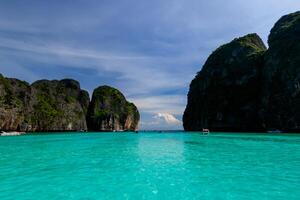 Maya Bay karst rocks on the island of Phi Phi. photo