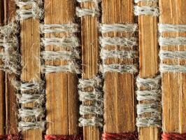 Texture of old bamboo branches with threads. photo