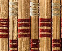 Texture of old bamboo branches with threads. photo