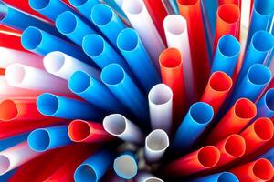 Colored drinking straws, top view. photo