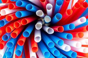 Colored drinking straws, top view. photo