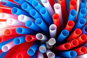 Colored drinking straws, top view. photo