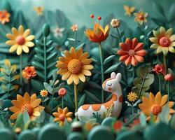 A 3D cartoon scene with animals in a forest photo