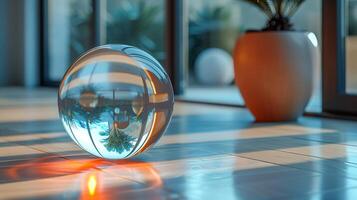 A 3D glass logo mockup with realistic reflections photo