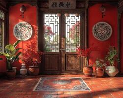 A beautifully decorated home interior for Lunar New Year. photo