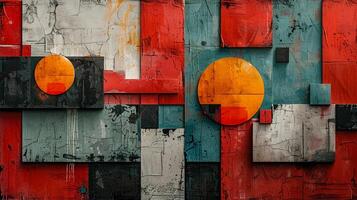 A collage art piece featuring abstract designs and textures photo