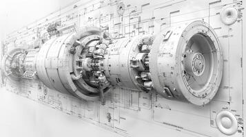 A detailed outline of a complex mechanical device. photo