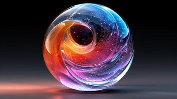 A glass logo with a vibrant color gradient effect. photo
