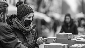 A person assisting with meal distribution to those in need. photo