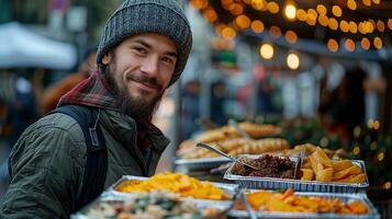 A person assisting with meal distribution to those in need. photo