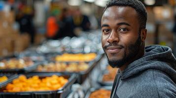 A person assisting with meal distribution to those in need. photo
