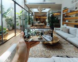 A person using VR to visualize a renovated kitchen design. photo