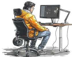 A person with a disability using voice recognition software at work. photo