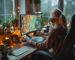A person with a visual impairment using a computer inclusion at work photo