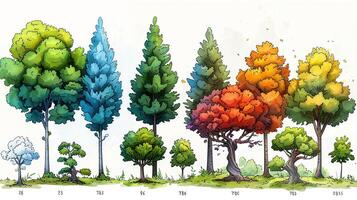 An outline illustration of different types of trees. photo