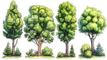 An outline illustration of different types of trees. photo