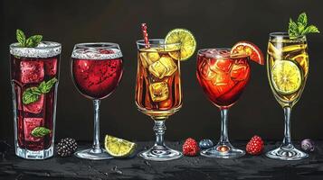 An outline drawing of various types of beverages. photo