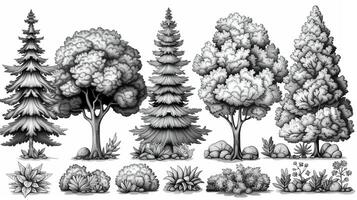 An outline illustration of different types of trees. photo