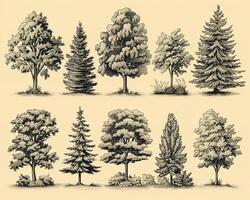 An outline illustration of different types of trees. photo