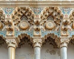 Detailed view of mosques ceiling with geometric patterns photo