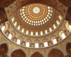 Detailed view of mosques ceiling with geometric patterns photo