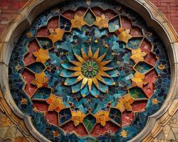 Detailed view of mosques ceiling with geometric patterns photo