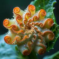 A detailed view of a flower displaying intricate swirls photo