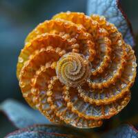 A close up image of a flower displaying a spiral shape in vibrant colors photo