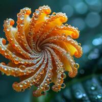 A detailed view of a flower covered in water droplets photo