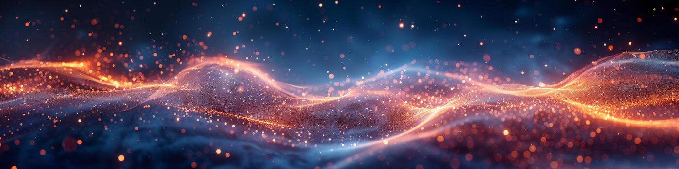 un deslumbrante ola de partículas brilla en contra un fondo de profundo azul foto