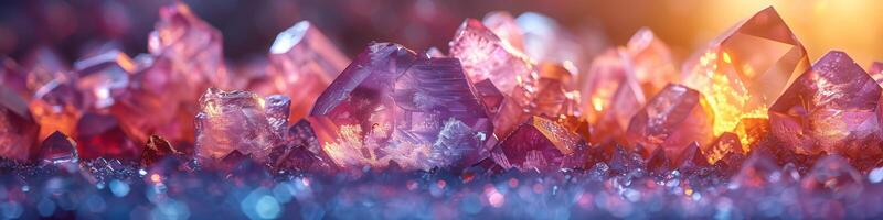 Close up of purple and orange crystals sparkling under light photo
