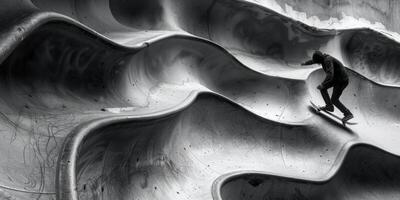 Skateboarder in motion, artistic and monochrome grayscale image photo