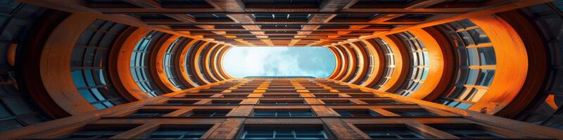 Observing the sky while inside a tunnel within a building photo
