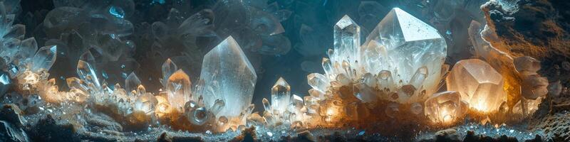 A close up view of a cluster of crystals against a dark backdrop photo