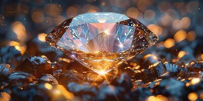 A diamond on a mound of gold, symbolizing luxury and elegance photo