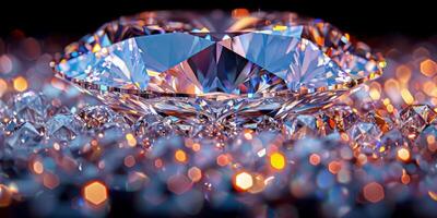 A large diamond surrounded by smaller diamonds on black background photo