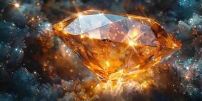 Large diamond on glowing background, showcasing beauty and brilliance photo