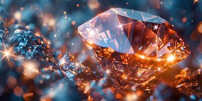 Diamond on blue and orange background with keywords on water,sunlight,art,space photo