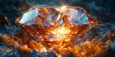 A massive diamond is placed on top of a pile of golden bars photo