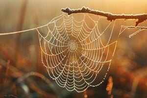 Spider web on tree branch shows connection between plants and invertebrates photo