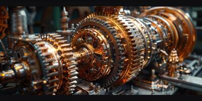 A close up of a machine with an intricate system of gears photo