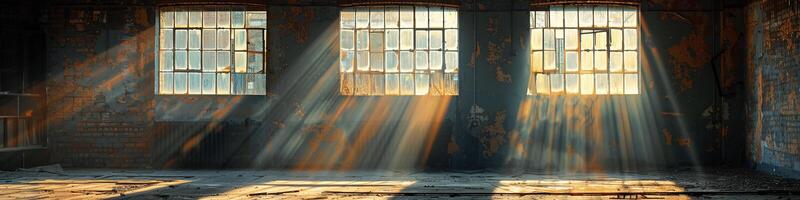 The sunlight is filtering through the windows of a vintage structure photo