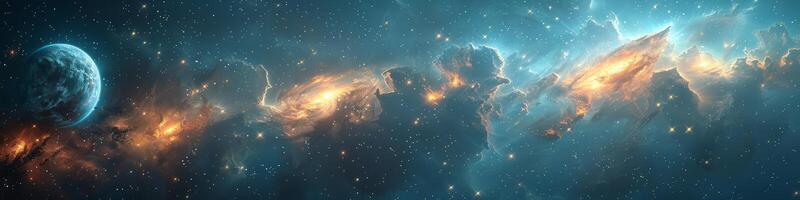 A galaxy where a planet sits at its center surrounded by stars and darkness photo