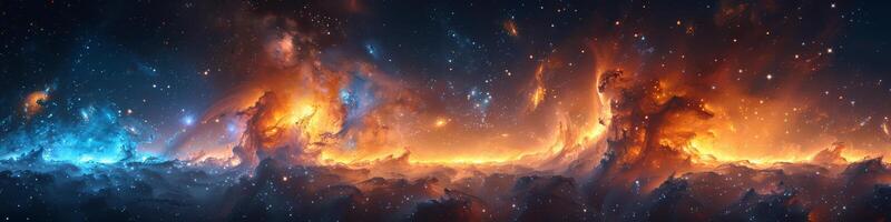 It looks like a painting of a galaxy with fire and water photo