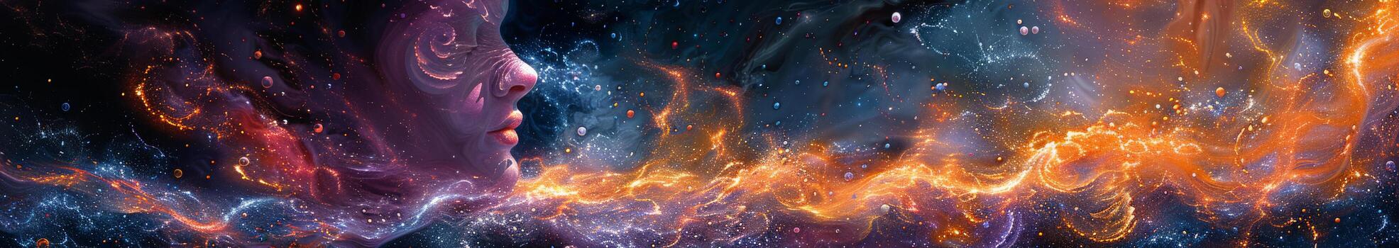 A painting of a womans face with a galaxy background photo