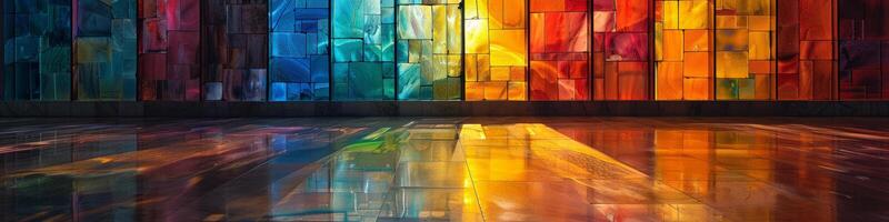 A beautiful array of colors shines through a stained glass window photo